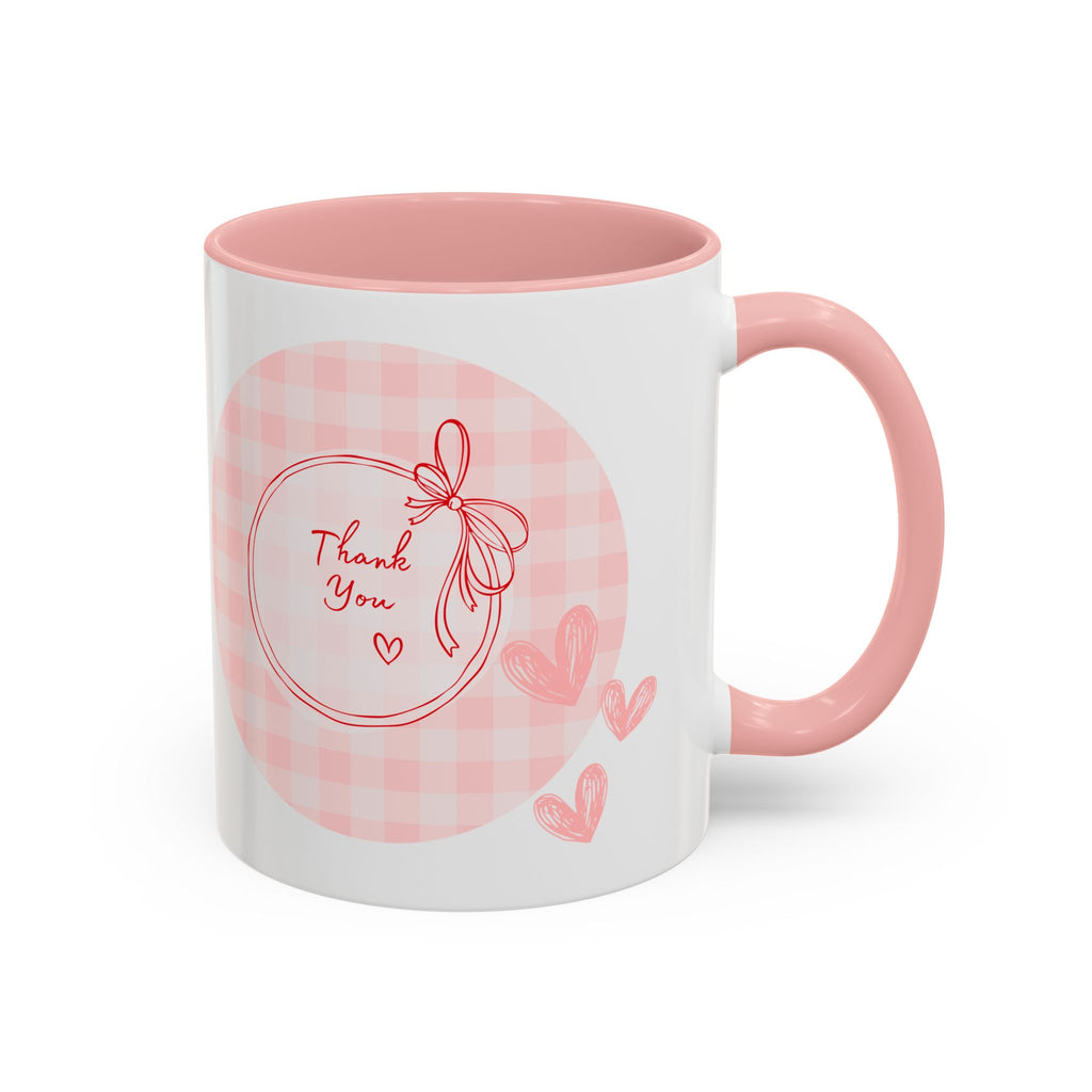 Thank You Accent Coffee Mug -  Pink Cute Gift for Friends, Valentine's Day, Birthday, Home Office Decor, Heartwarming Drinkware